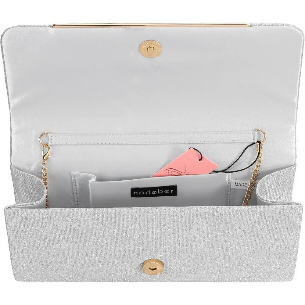 Women's Glitter Evening Clutch Silve...